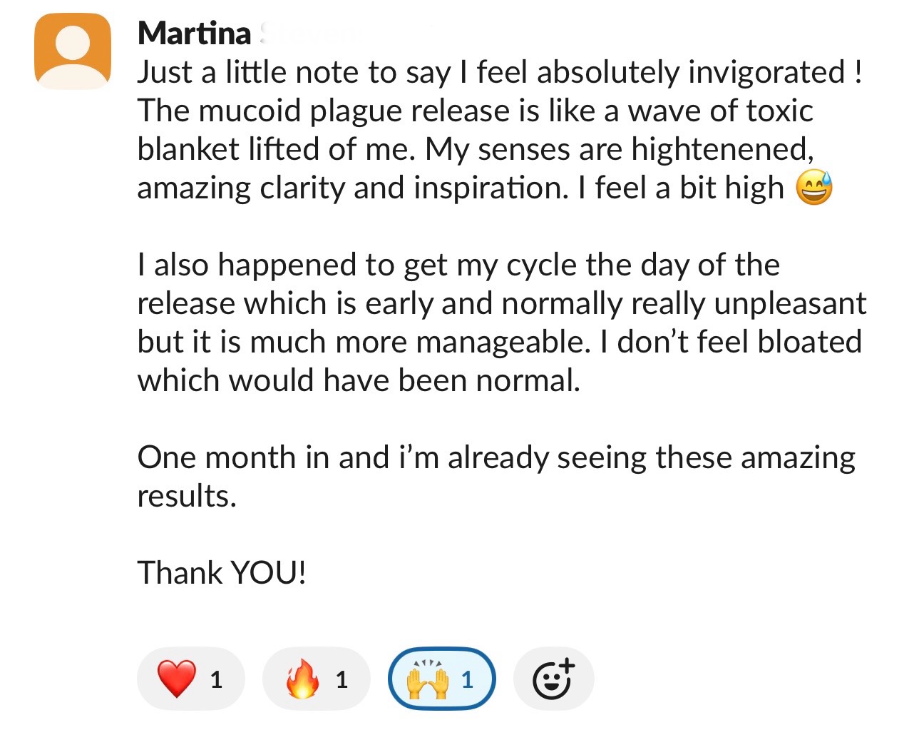 Martina — invigorated, clarity returned